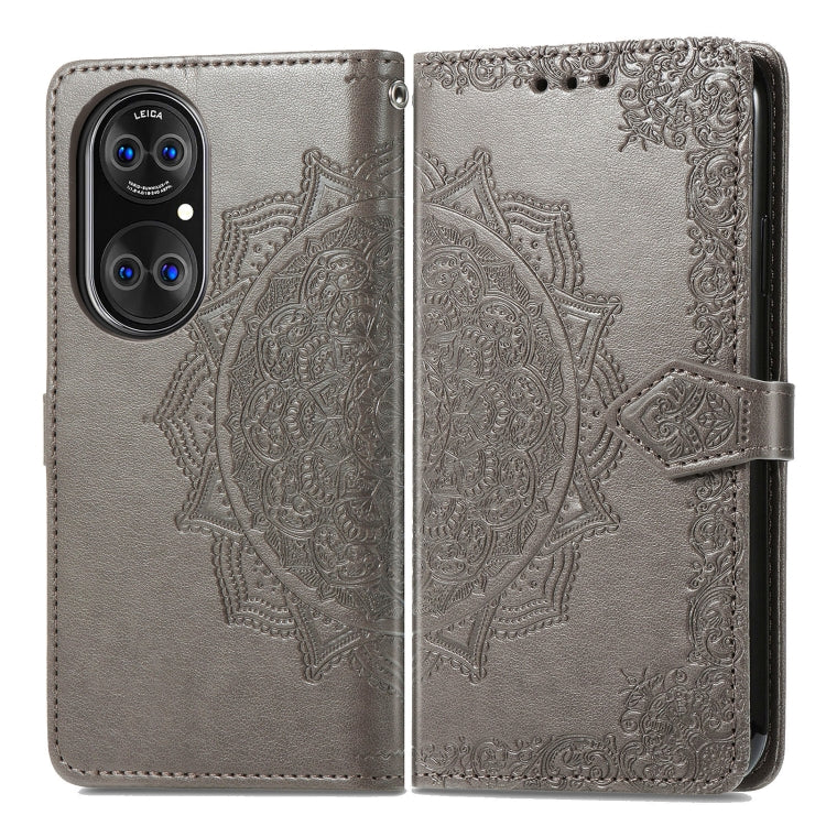 Halfway Mandala Embossing Pattern Horizontal Flip Leather Case with Holder & Card Slots & Wallet & Lanyard For Huawei P50 Pro(Grey)
