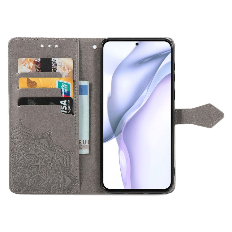 Halfway Mandala Embossing Pattern Horizontal Flip Leather Case with Holder & Card Slots & Wallet & Lanyard For Huawei P50 Pro(Grey)