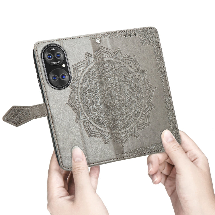 Halfway Mandala Embossing Pattern Horizontal Flip Leather Case with Holder & Card Slots & Wallet & Lanyard For Huawei P50 Pro(Grey)