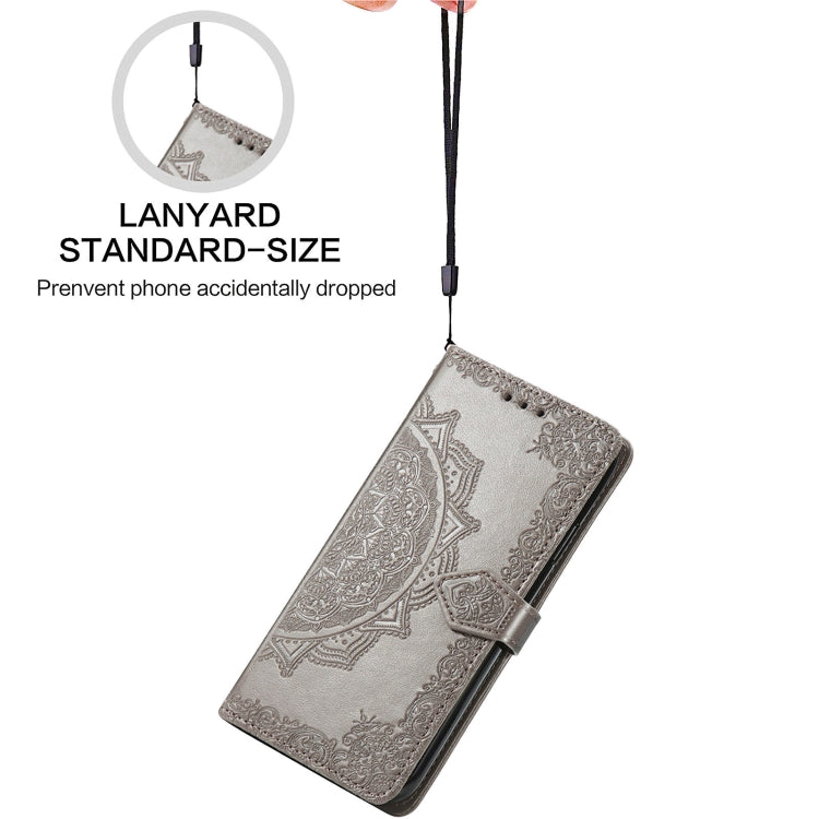 Halfway Mandala Embossing Pattern Horizontal Flip Leather Case with Holder & Card Slots & Wallet & Lanyard For Huawei P50 Pro(Grey)