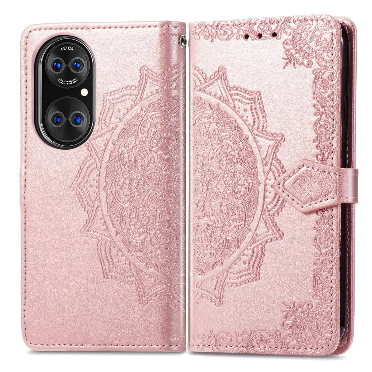 Halfway Mandala Embossing Pattern Horizontal Flip Leather Case with Holder & Card Slots & Wallet & Lanyard For Huawei P50 Pro(Rose Gold)