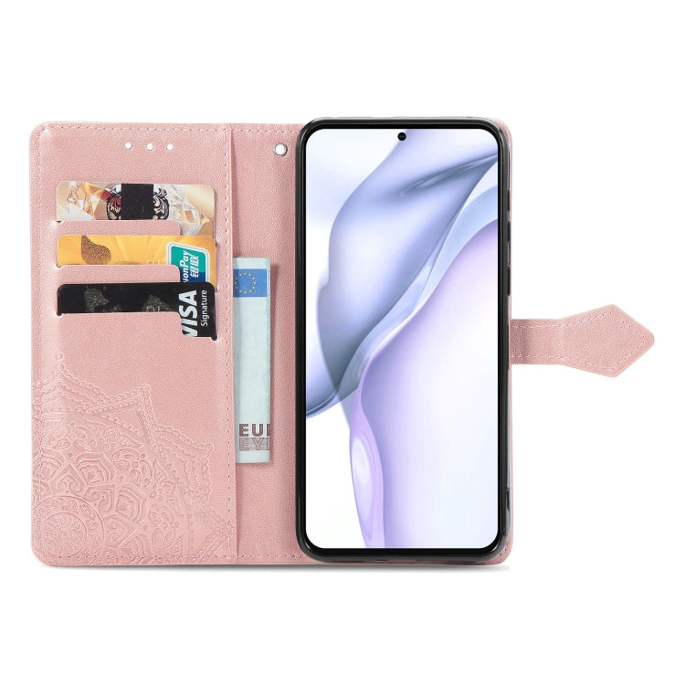 Halfway Mandala Embossing Pattern Horizontal Flip Leather Case with Holder & Card Slots & Wallet & Lanyard For Huawei P50 Pro(Rose Gold)