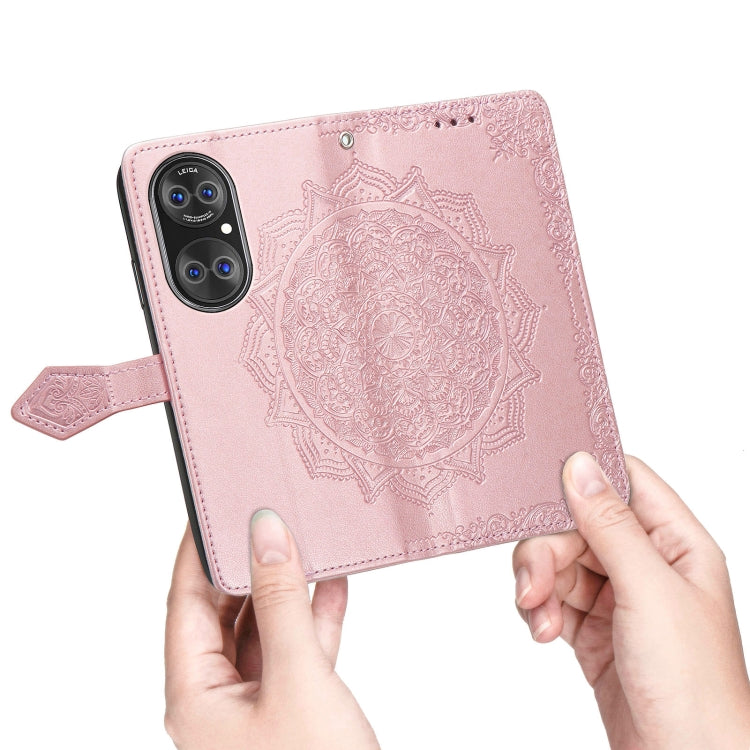 Halfway Mandala Embossing Pattern Horizontal Flip Leather Case with Holder & Card Slots & Wallet & Lanyard For Huawei P50 Pro(Rose Gold)