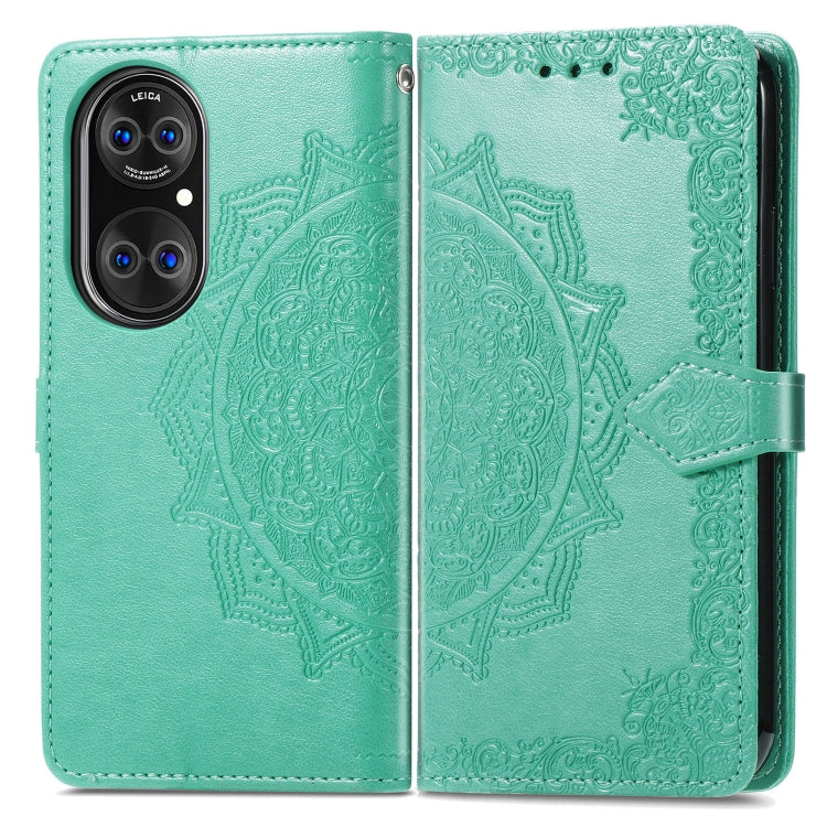 Halfway Mandala Embossing Pattern Horizontal Flip Leather Case with Holder & Card Slots & Wallet & Lanyard For Huawei P50 Pro(Green)