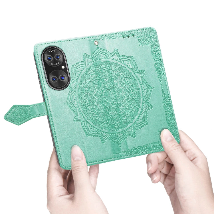 Halfway Mandala Embossing Pattern Horizontal Flip Leather Case with Holder & Card Slots & Wallet & Lanyard For Huawei P50 Pro(Green)