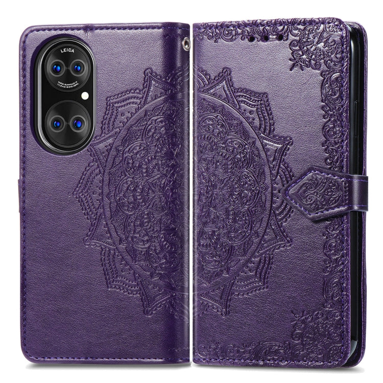 Halfway Mandala Embossing Pattern Horizontal Flip Leather Case with Holder & Card Slots & Wallet & Lanyard For Huawei P50 Pro(Purple)
