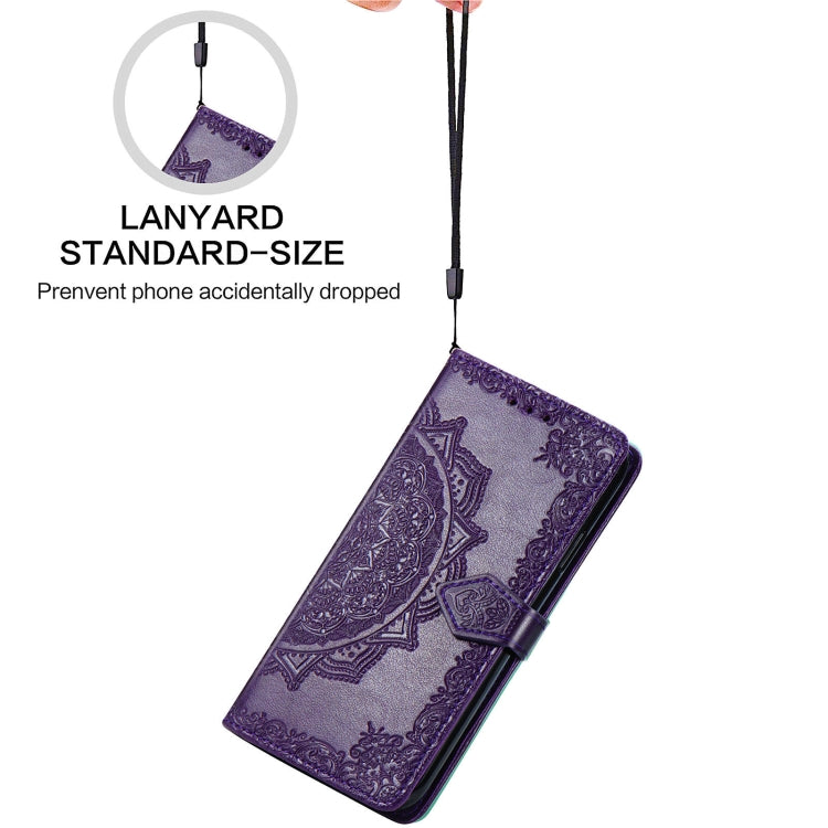 Halfway Mandala Embossing Pattern Horizontal Flip Leather Case with Holder & Card Slots & Wallet & Lanyard For Huawei P50 Pro(Purple)
