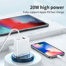 Dual Fast Charging 20W PD3.0+QC 3.0 Interface Travel Charger for iPhone, Huawei, Samsung, Xiaomi EU Plug