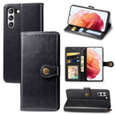 For Samsung Galaxy S21 FE Solid Color Leather Buckle Phone Case with Lanyard & Photo Frame & Card Slot & Wallet & Stand Function(Black)