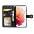 For Samsung Galaxy S21 FE Solid Color Leather Buckle Phone Case with Lanyard & Photo Frame & Card Slot & Wallet & Stand Function(Black)
