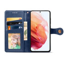 For Samsung Galaxy S21 FE Solid Color Leather Buckle Phone Case with Lanyard & Photo Frame & Card Slot & Wallet & Stand Function(Blue)