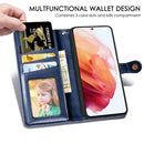 For Samsung Galaxy S21 FE Solid Color Leather Buckle Phone Case with Lanyard & Photo Frame & Card Slot & Wallet & Stand Function(Blue)