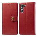 For Samsung Galaxy S21 FE Solid Color Leather Buckle Phone Case with Lanyard & Photo Frame & Card Slot & Wallet & Stand Function(Red)