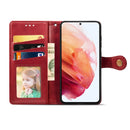 For Samsung Galaxy S21 FE Solid Color Leather Buckle Phone Case with Lanyard & Photo Frame & Card Slot & Wallet & Stand Function(Red)