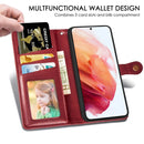 For Samsung Galaxy S21 FE Solid Color Leather Buckle Phone Case with Lanyard & Photo Frame & Card Slot & Wallet & Stand Function(Red)