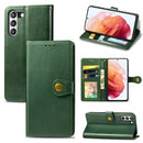 For Samsung Galaxy S21 FE Solid Color Leather Buckle Phone Case with Lanyard & Photo Frame & Card Slot & Wallet & Stand Function(Green)