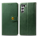 For Samsung Galaxy S21 FE Solid Color Leather Buckle Phone Case with Lanyard & Photo Frame & Card Slot & Wallet & Stand Function(Green)