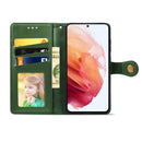 For Samsung Galaxy S21 FE Solid Color Leather Buckle Phone Case with Lanyard & Photo Frame & Card Slot & Wallet & Stand Function(Green)