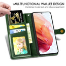 For Samsung Galaxy S21 FE Solid Color Leather Buckle Phone Case with Lanyard & Photo Frame & Card Slot & Wallet & Stand Function(Green)