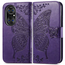 For Huawei P50 Pro Butterfly Love Flowers Embossed Horizontal Flip Leather Case with Holder & Card Slots & Wallet & Lanyard(Dark Purple)