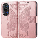 For Huawei P50 Pro Butterfly Love Flowers Embossed Horizontal Flip Leather Case with Holder & Card Slots & Wallet & Lanyard(Rose Gold)