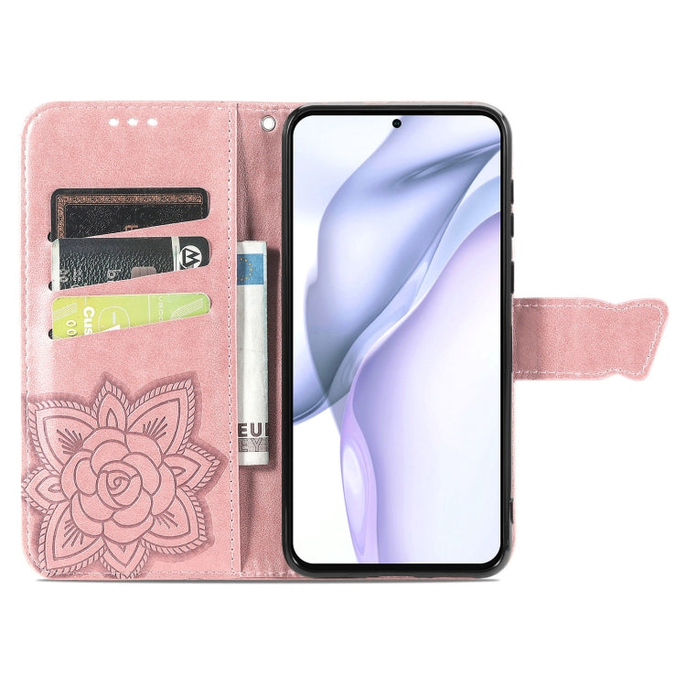 For Huawei P50 Pro Butterfly Love Flowers Embossed Horizontal Flip Leather Case with Holder & Card Slots & Wallet & Lanyard(Rose Gold)
