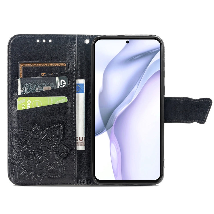For Huawei P50 Butterfly Love Flowers Embossed Horizontal Flip Leather Case with Holder & Card Slots & Wallet & Lanyard(Black)