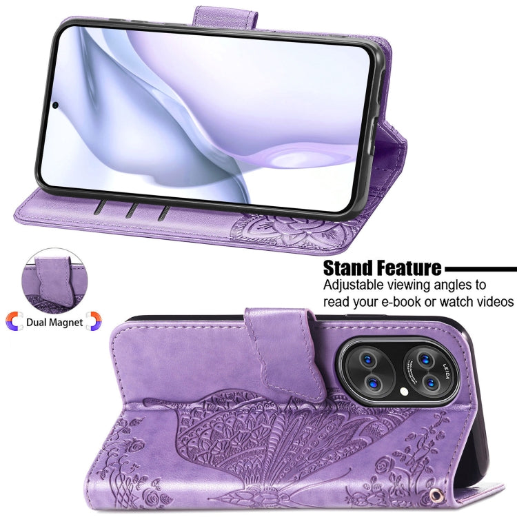 For Huawei P50 Butterfly Love Flowers Embossed Horizontal Flip Leather Case with Holder & Card Slots & Wallet & Lanyard(Light Purple)