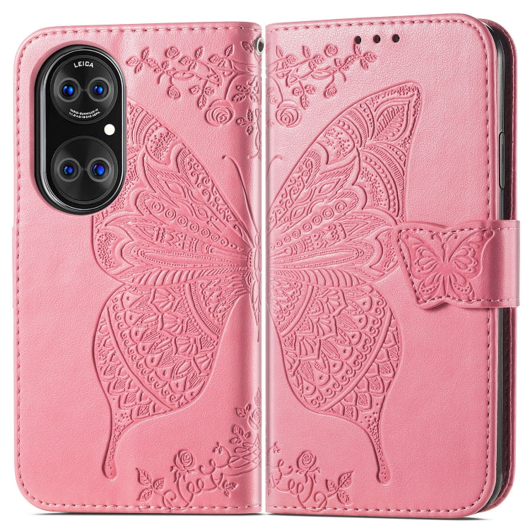 For Huawei P50 Butterfly Love Flowers Embossed Horizontal Flip Leather Case with Holder & Card Slots & Wallet & Lanyard(Pink)