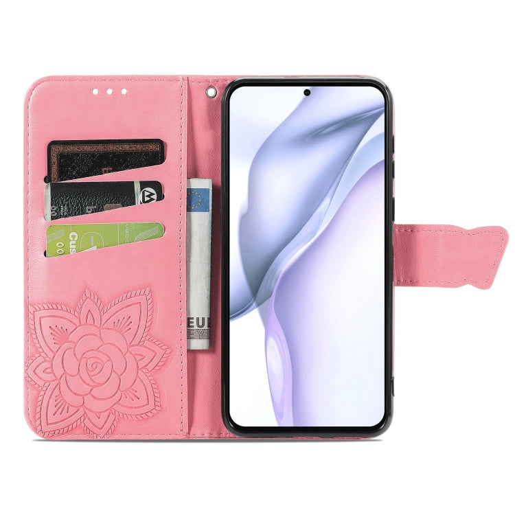 For Huawei P50 Butterfly Love Flowers Embossed Horizontal Flip Leather Case with Holder & Card Slots & Wallet & Lanyard(Pink)