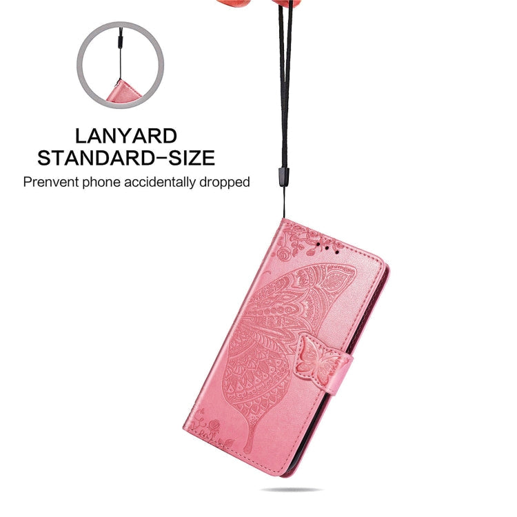 For Huawei P50 Butterfly Love Flowers Embossed Horizontal Flip Leather Case with Holder & Card Slots & Wallet & Lanyard(Pink)
