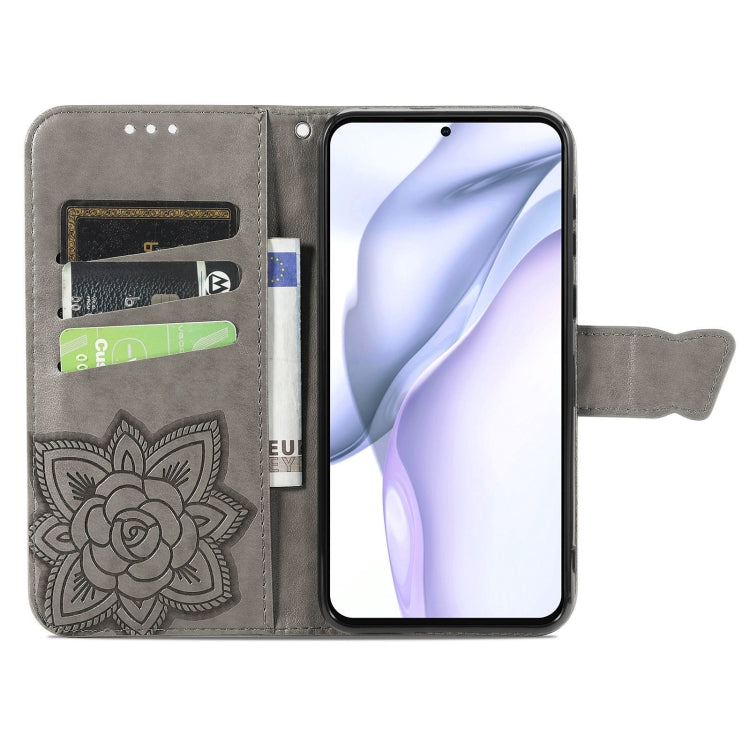 For Huawei P50 Butterfly Love Flowers Embossed Horizontal Flip Leather Case with Holder & Card Slots & Wallet & Lanyard(Gray)