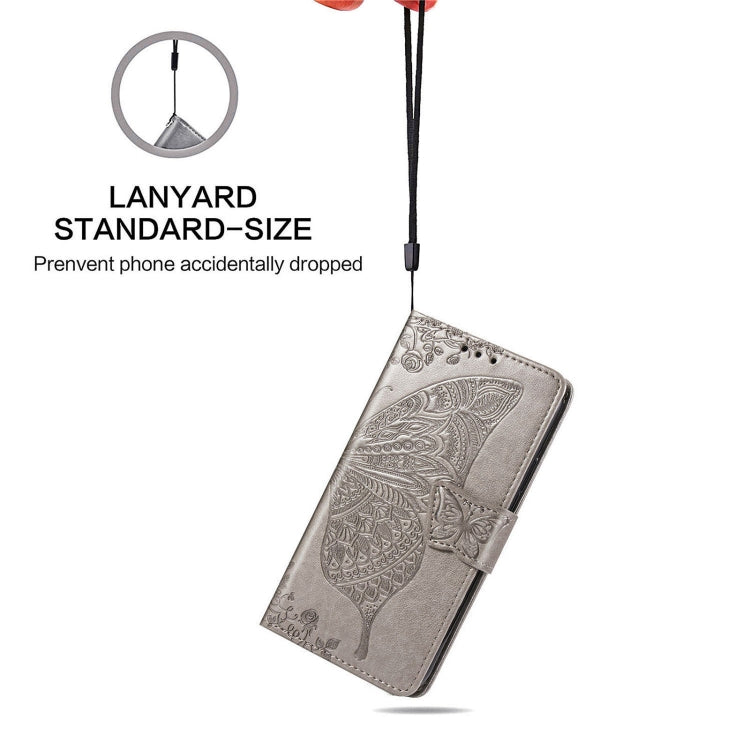 For Huawei P50 Butterfly Love Flowers Embossed Horizontal Flip Leather Case with Holder & Card Slots & Wallet & Lanyard(Gray)