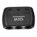 Cigarette Lighter Adapter Splitter 3 Sockets Cigarette Lighter Splitter 12V/24V Power Car Charger(Black)
