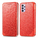 For Samsung Galaxy A32 4G Blooming Mandala Embossed Pattern Magnetic Horizontal Flip Leather Case with Holder & Card Slots & Wallet(Red)