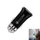 LZ-328 Safety Hammer Type QC3.0 USB Fast Charging Car Charger(Black)