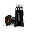 LZ-328 Safety Hammer Type QC3.0 USB Fast Charging Car Charger(Black)