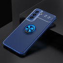 For Samsung Galaxy S21 FE 5G Metal Ring Holder 360 Degree Rotating TPU Case(Blue+Blue)