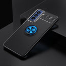 For Samsung Galaxy S21 FE 5G Metal Ring Holder 360 Degree Rotating TPU Case(Black+Blue)