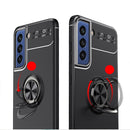 For Samsung Galaxy S21 FE 5G Metal Ring Holder 360 Degree Rotating TPU Case(Black+Blue)