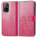 For OPPO A94 5G / F19 Pro+ / Reno5 Z Four-leaf Clasp Embossed Buckle Mobile Phone Protection Leather Case with Lanyard & Card Slot & Wallet & Bracket Function(Rose Red)