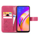 For OPPO A94 5G / F19 Pro+ / Reno5 Z Four-leaf Clasp Embossed Buckle Mobile Phone Protection Leather Case with Lanyard & Card Slot & Wallet & Bracket Function(Rose Red)