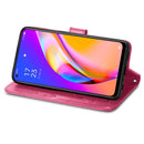 For OPPO A94 5G / F19 Pro+ / Reno5 Z Four-leaf Clasp Embossed Buckle Mobile Phone Protection Leather Case with Lanyard & Card Slot & Wallet & Bracket Function(Rose Red)