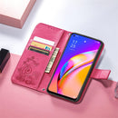 For OPPO A94 5G / F19 Pro+ / Reno5 Z Four-leaf Clasp Embossed Buckle Mobile Phone Protection Leather Case with Lanyard & Card Slot & Wallet & Bracket Function(Rose Red)