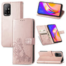For OPPO A94 5G / F19 Pro+ / Reno5 Z Four-leaf Clasp Embossed Buckle Mobile Phone Protection Leather Case with Lanyard & Card Slot & Wallet & Bracket Function(Rose Gold)