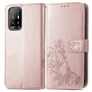 For OPPO A94 5G / F19 Pro+ / Reno5 Z Four-leaf Clasp Embossed Buckle Mobile Phone Protection Leather Case with Lanyard & Card Slot & Wallet & Bracket Function(Rose Gold)