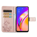 For OPPO A94 5G / F19 Pro+ / Reno5 Z Four-leaf Clasp Embossed Buckle Mobile Phone Protection Leather Case with Lanyard & Card Slot & Wallet & Bracket Function(Rose Gold)
