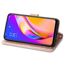 For OPPO A94 5G / F19 Pro+ / Reno5 Z Four-leaf Clasp Embossed Buckle Mobile Phone Protection Leather Case with Lanyard & Card Slot & Wallet & Bracket Function(Rose Gold)