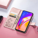 For OPPO A94 5G / F19 Pro+ / Reno5 Z Four-leaf Clasp Embossed Buckle Mobile Phone Protection Leather Case with Lanyard & Card Slot & Wallet & Bracket Function(Rose Gold)