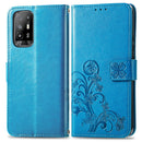 For OPPO A94 5G / F19 Pro+ / Reno5 Z Four-leaf Clasp Embossed Buckle Mobile Phone Protection Leather Case with Lanyard & Card Slot & Wallet & Bracket Function(Blue)